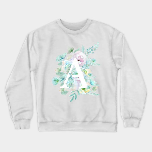 Botanical alphabet A green and purple flowers Crewneck Sweatshirt by colorandcolor